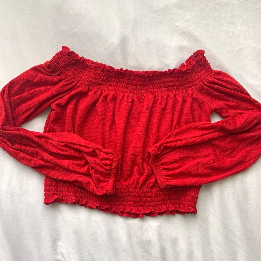 🌹Over the Shoulder Red Crop Top